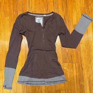 Energie Brown Long Sleeve Top with Striped Accents